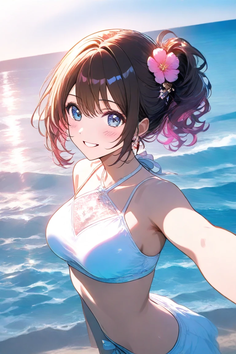 (Highest quality:1.2, 4K, 8k, Very detailed, Latest, Vibrant, Attention to detail, masterpiece:1.2, Highest quality, Best aesthetics), (1 girl, 18 year old beautiful girl), ＪＫ, bikini、bikini、bikini, Open your mouth:1.2, Cute Smile:1.1, (Black Hair, Long twin tails), Dynamic Angle, Friendly atmosphere, Beautiful Hair, Shiny Hair, Beautiful Skin, Detailed face and eyes, Glossy Lips, Thin fingers, Accurate Fingers, that&#39;It&#39;s not an unnatural hand.., shape, Gazing at the audience:1.2, (((Popsicles:1.1, Open your mouth咥える, Glossy Lips, focus on lips, Face Up Shot))), Lush green park:1.2, Colorful flowers, Light and shadow with attention to detail, Background Blur.