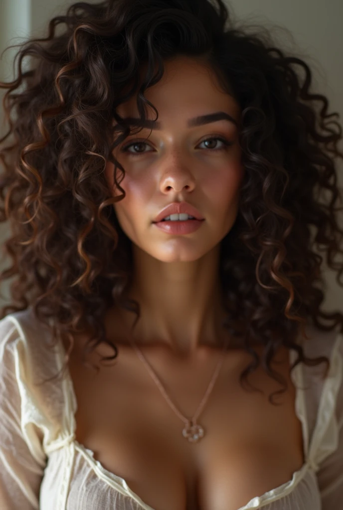 Beautiful woman with curly hair without dress
