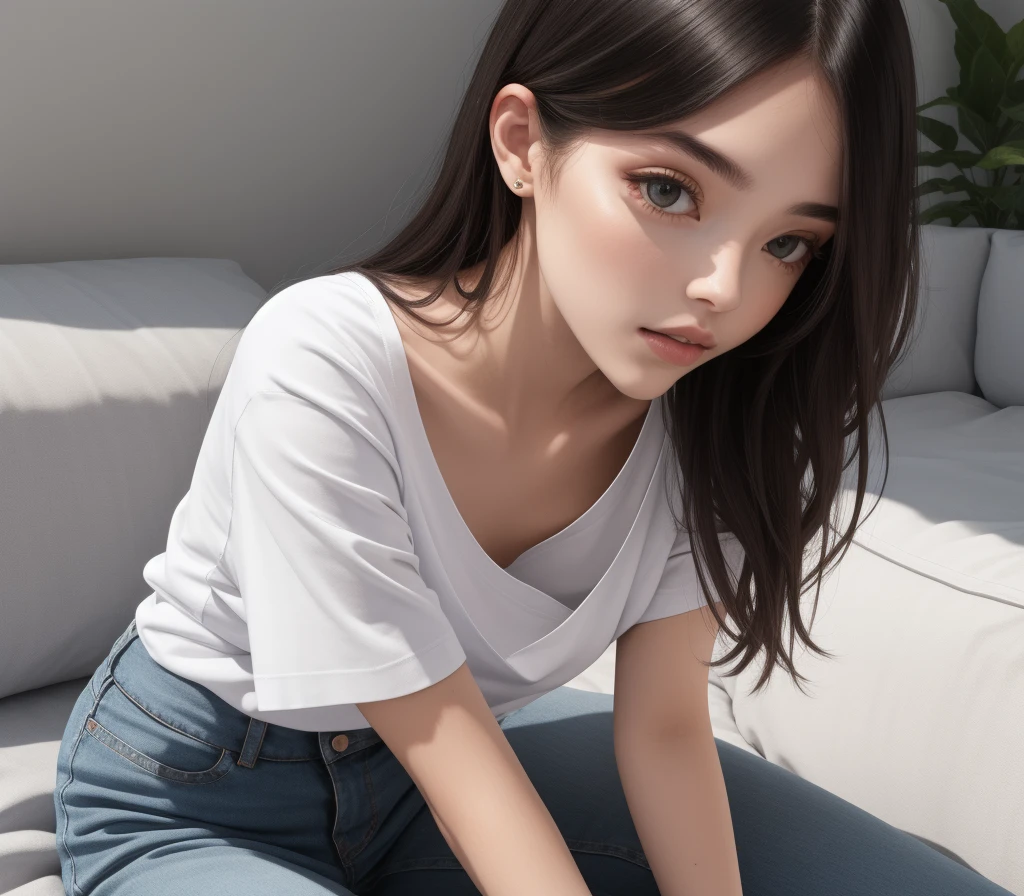 (masterpiece, best quality, 8k wallpaper, high resolution, ultra-realistic), ,one girl,20 years old,junior high school girl,(masterpiece:1.2, best quality),(realistic, photo-realistic:1.4),one girl,black hair,((masterpiece, best quality)),(RAW photo, best quality),(realistic, photo-realistic:1.3),highly detailed,figure,very delicate and beautiful,very detailed,((best quality,8k,masterpiece:1.3)),one girl,laughing,full body esvian,slim face,pretty woman,short bob,(dark brown hair),stay with dog:1.3,pet,staring at dog,thin shirt,short pants:1.1,ultra-detailed face,detailed eyes,double eyelids,blurry background,slim face,city,takeout,street,