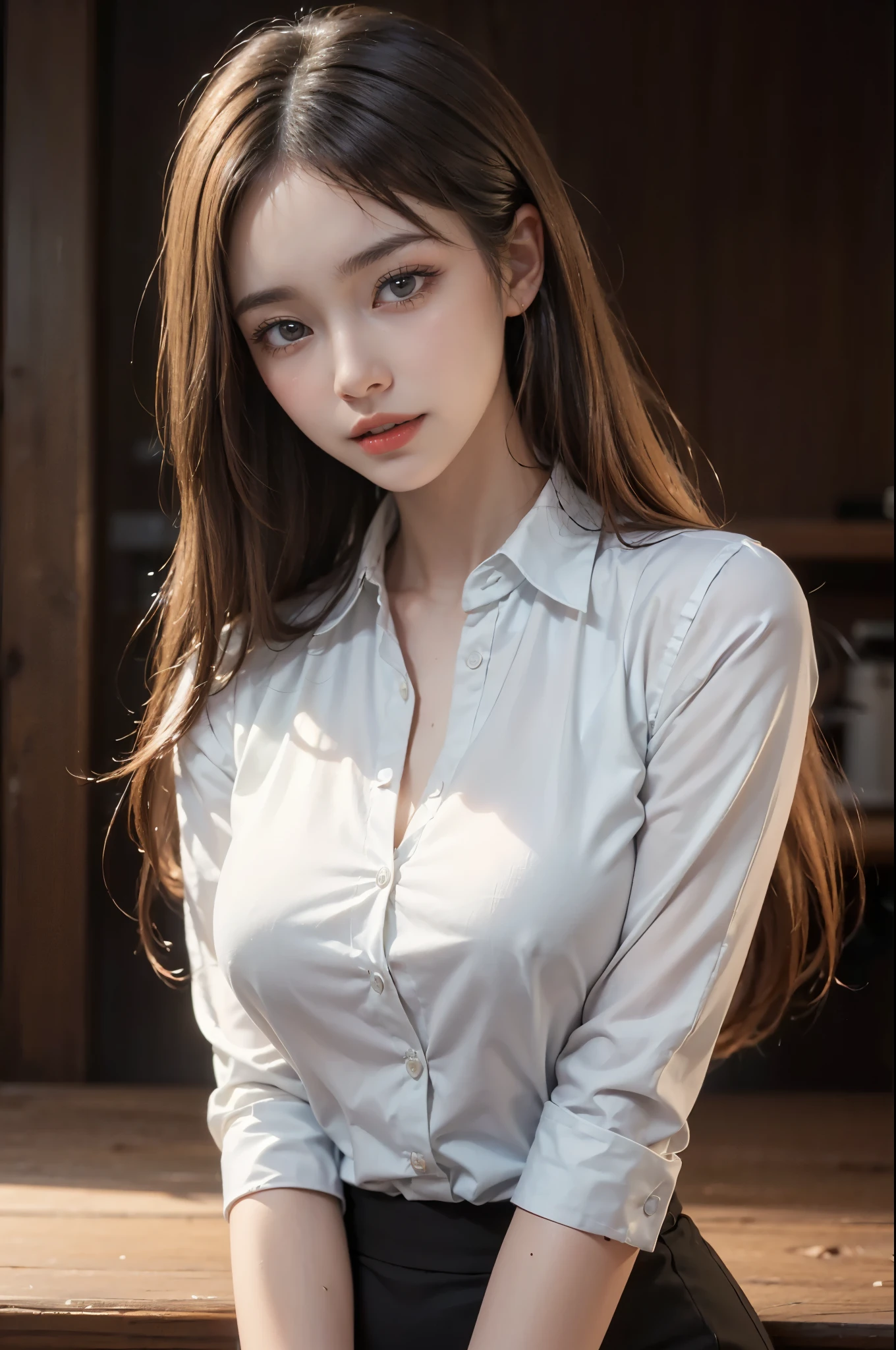 (realistic, high-quality, beautiful detailed face and eyes:1.3), OL, business suit, half body shot, (best quality, 8K, masterpiece:1.3), professional lighting, vibrant colors, elegant posture, confident expression, modern office setting, (subtle, natural, warm color tones), sharp details, glossy finish