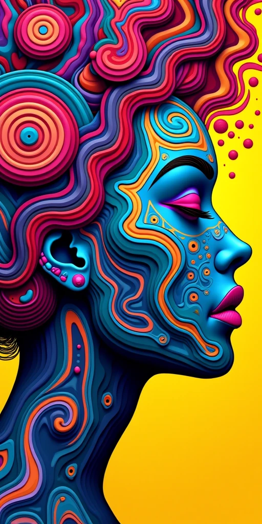 a painting of a giant head with a lot of ordinary things, psychedelic surreal art, estilo dan mumford e alex grey, psychedelic illustration, hyper detailed visionary art, Hyper Visionary Art - Detailed, psychedelic artwork, surreal + altamente detalhado, arte digital altamente detalhada 4k, arte psytrance, Directed by: Justino Geraldo, arte digital detalhada 4K, Arte Trippy, Surreal psychedelic design, desenho camiseta