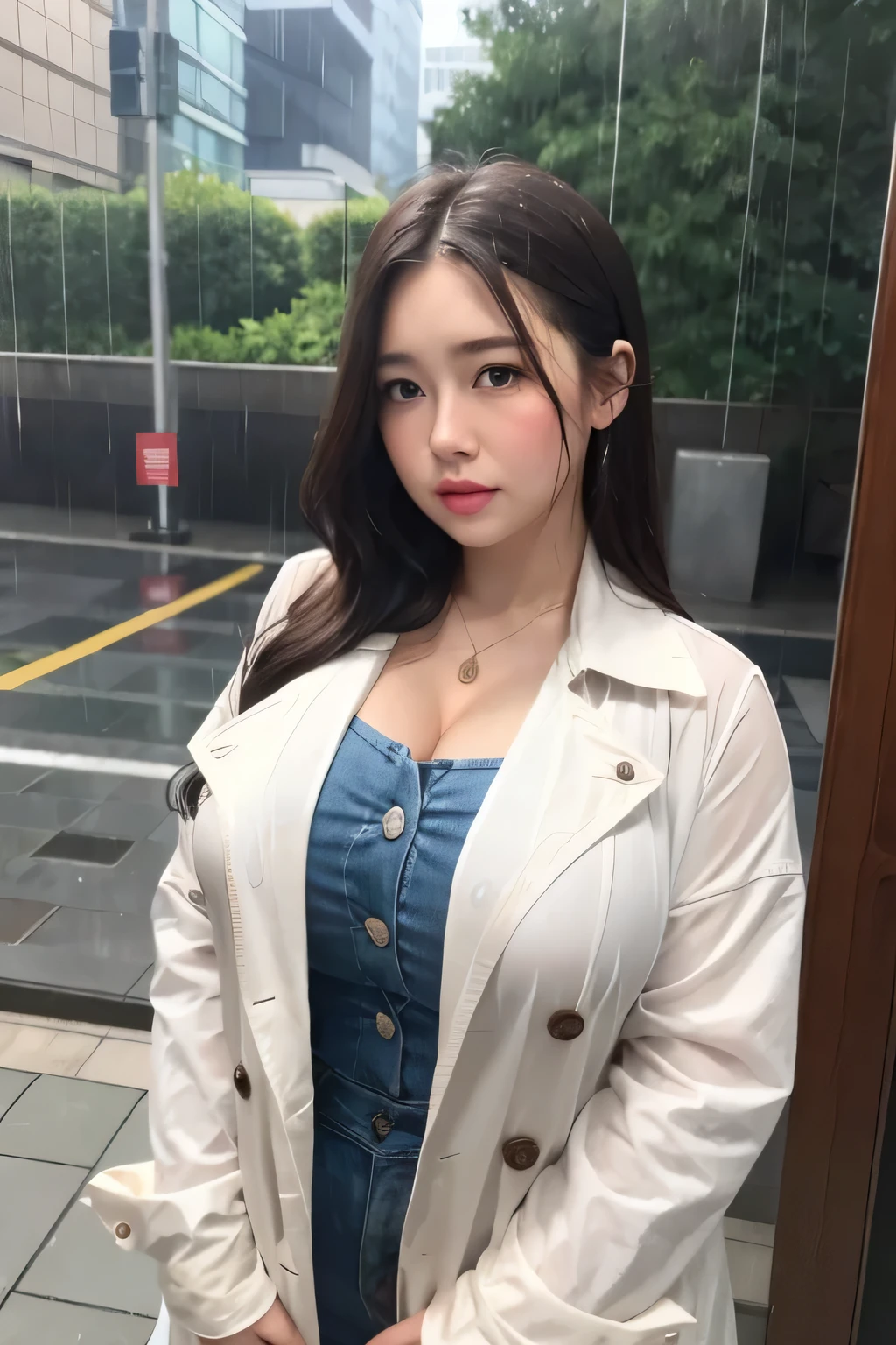 Top image quality、Raw photography、超A high resolution、18-year-old Korean、Glasses beauty、Colossal tits:1.5、cleavage of the breast:1.6、Healthy complexion、shiny white skin、((pony tail hair))、((Light brown silver hair))、Beautiful eyes with random colors、very thin lips、beautiful eyes finely detailed、elongated eyes、pale pink blush、long eyeslashes、Beautiful double eyelids、eyeshadows、耳Nipple Ring、(Fashionable glasses、parka, Thin leggings, off shoulders)、street snap、Emphasize cleavage