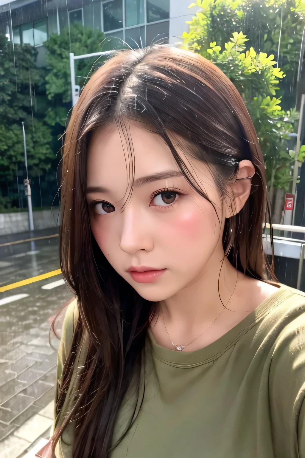 (Top Quality, 4k, Masterpiece: 1.3), Beautiful Woman, Female 1 Person, (Breasts, Attractive Body: 1.2), Abs: 1.1, Dark Brown Hair: 1.1, (Wet Face, Wet Body: 1.2), Ultra-Detailed Face, Detailed Lips, Detailed Eyes, Double Eyelids, Campsite, Sneakers, Chibi T-Shirt, Shorts, Diving into the River