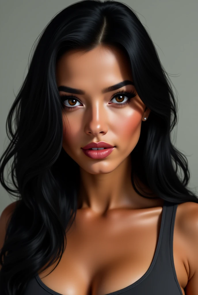 Potrait a women with mix of kim kardashian and mina from twice..enhance her features more on kim kardashian