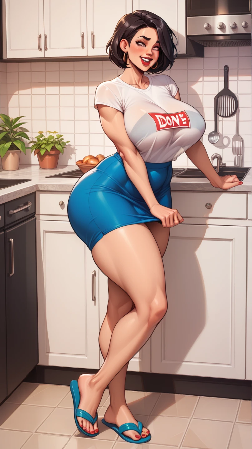 a beautiful woman ultra realistic art,32 years old, well-defined hair, big ass, big breasts,wears a white tank top,skin-tight lycra shorts that outline the butt,face perfect,She looks for something in the fridge ,dedos perfeito, realistic hands