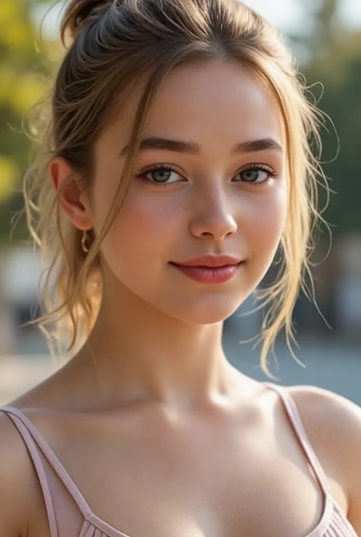 🌟 :
"high resolution, photorealistic, with natural lighting and soft transitions. professional quality, like modern fashion photography."
🌌 :
"outdoor shots at various locations: 1) A sunny park with blooming trees in the background, 2) an urban street covered with graffiti walls, 3) a beach at sunset with soft waves in the background, 4) a mountain landscape with a foggy forest."
😈 :
"An 18-year-old girl with flawless skin and expressive features. different haircuts: 1) open, straight hair, 2) curly waves, 3) an elegant updo, 4) a half-open bun with loose Stretch. She wears minimal makeup, that accentuates her natural beauty."
🔥 :
"Different emotions and perspectives: 1) A smiling look directly at the camera, 2) a thoughtful look to the side, 3) a playful look up, 4) an intense look with lips slightly open. The pose is natural, with a slightly tilted head or a hand, that gently touches the hair."