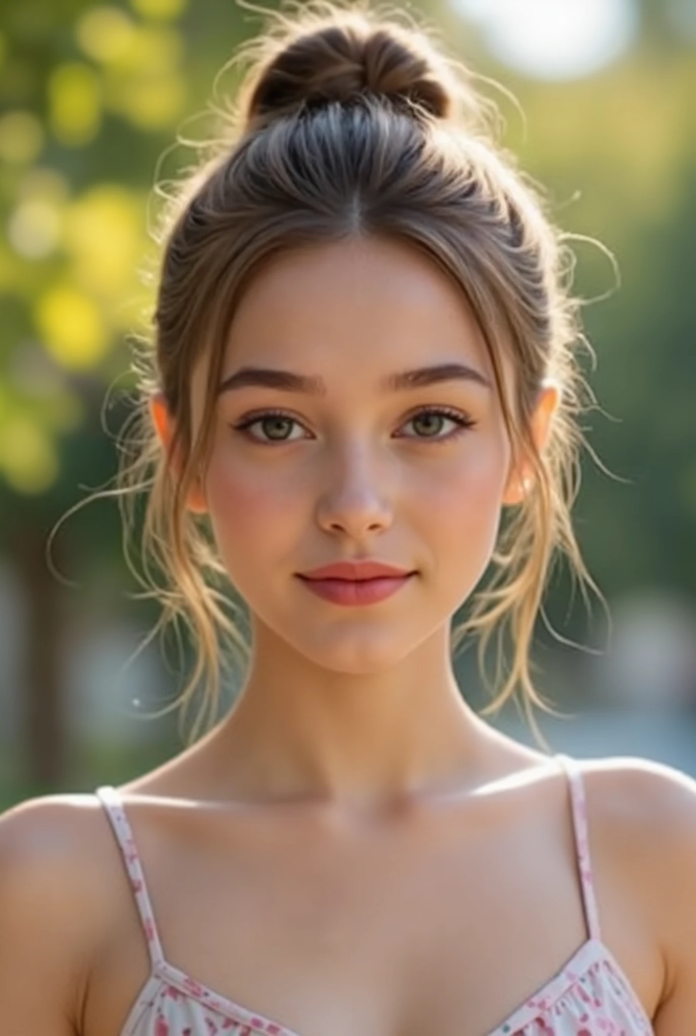 🌟 :

    "high resolution, photorealistic, with natural lighting and soft transitions. professional quality, like modern fashion photography."

🌌 :

    "outdoor shots at various locations: 1) A sunny park with blooming trees in the background, 2) an urban street covered with graffiti walls, 3) a beach at sunset with soft waves in the background, 4) a mountain landscape with a foggy forest."

😈 :

    "An 18-year-old girl with flawless skin and expressive features.  different haircuts: 1) open, straight hair, 2) curly waves, 3) an elegant updo, 4) a half-open bun with loose Stretch. She wears minimal makeup, that accentuates her natural beauty."

🔥 :

    "Different emotions and perspectives: 1) A smiling look directly at the camera, 2) a thoughtful look to the side, 3) a playful look up, 4) an intense look with lips slightly open. The pose is natural, with a slightly tilted head or a hand, that gently touches the hair."