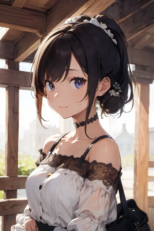 (masterpiece, top quality, very aesthetic, 4k、illustration), intricate detail, 1girl,Standing 、(upper body)、grin、()、
Cute 、black hair、,middle hair,sidelock ,,blue eye、Casual clothes、small breasts、Slim 、