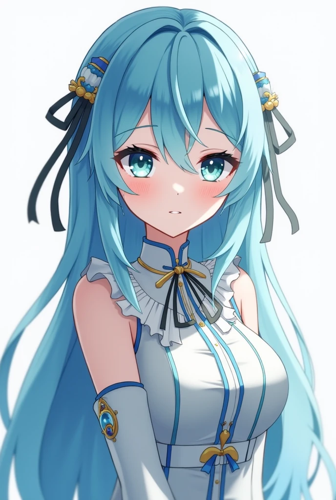 1girl、Star Fairy、Face close-up、vtuber-fullbody、depth of field、highest quality、Masterpiece、Official Art、Award-winning works、Super detailed、Handsome face、Short bangs above eyebrowilky white straight long hair、Super detailedな青い目、Standing in front of the viewer、smile、Mouth open、Cowboy Shot、Wearing a Hatsune Miku costume、