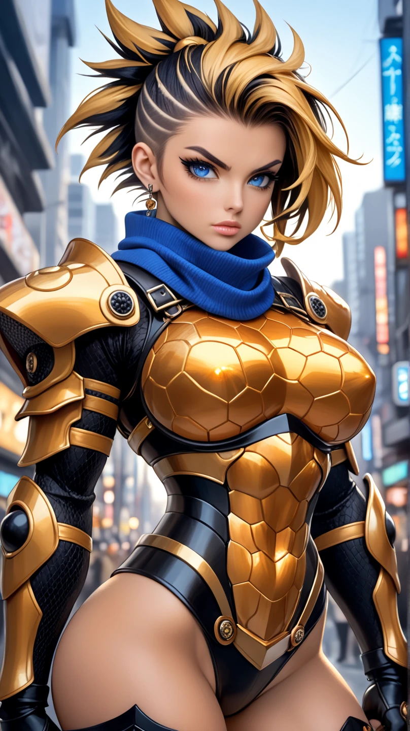 (1girl, solo, masterpiece, 4k, best quality:1.2, (cowboy shot), best quality:1.2, NICE HANDS, COLORFUL, (perfect hands, perfect anatomy)),
dimaria, bodysuit, pauldron, shoulder pads, shoulder armor, boots, skin tight, covered navel, short hair, blonde,
((medium breasts, big hips, looking at the viewer)), LATEX, blue bodysuit, golden details,
((simple background, white background)), <lora:GoodHands-vanilla:1>