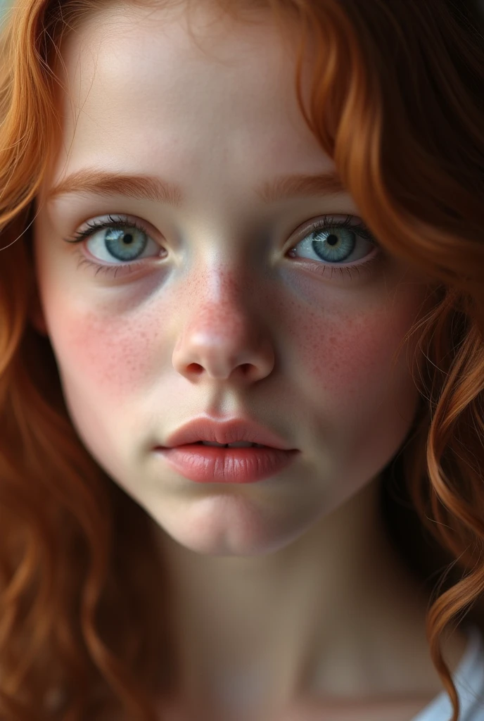 Portrait of a beautiful 13 year old redhead alien girl with orange skin