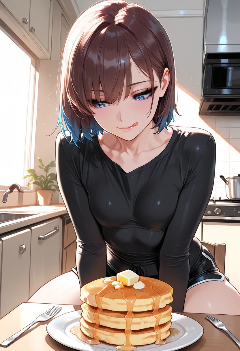 score_9_up, score_8_up, score_7_up, 1girl, solo, mature female, Nobara Kugisaki, brown bob hair, brown eyes, pink lips, parted lips, fit slim body, perfect medium erected breast, (((grey hoodie, nude tits, black tight thong, long white socks))), (((modern open space kitchen, with panoramic windows))), looking at the viewer, ((((doing perfect deep blowjob))))) (((sucking penis deeply)))(((penis deeply in her mouth))) (((penis cumming in her mouth))),(((POV))) lewd look