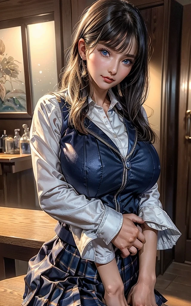 Women, ((Masterpiece, Best Quality)), full body view, bursting huge breasts, detailed skin, Anna from Frozen as a teacher, in the classroom, high heels, socks, elegant teacher suit, above knee skirt, Very detailed, cinematic lighting, ultra realistic, blush, looking at the viewer, anna, anna from the movie
