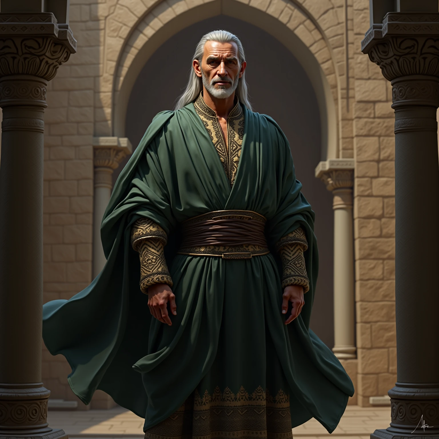 A-Zovya Photoreal (An old man contemplating the 3D 16k cinematic photo universe ), cabelos longos e barba longa 3D 16k, with a long tunic 3D 16k cinematic photo 3D 16k, com rosto altamente detalhado com poros e muitos detalhes  3D 16k , fotografia extremamente realista , photo cinematográfica3D 16k.