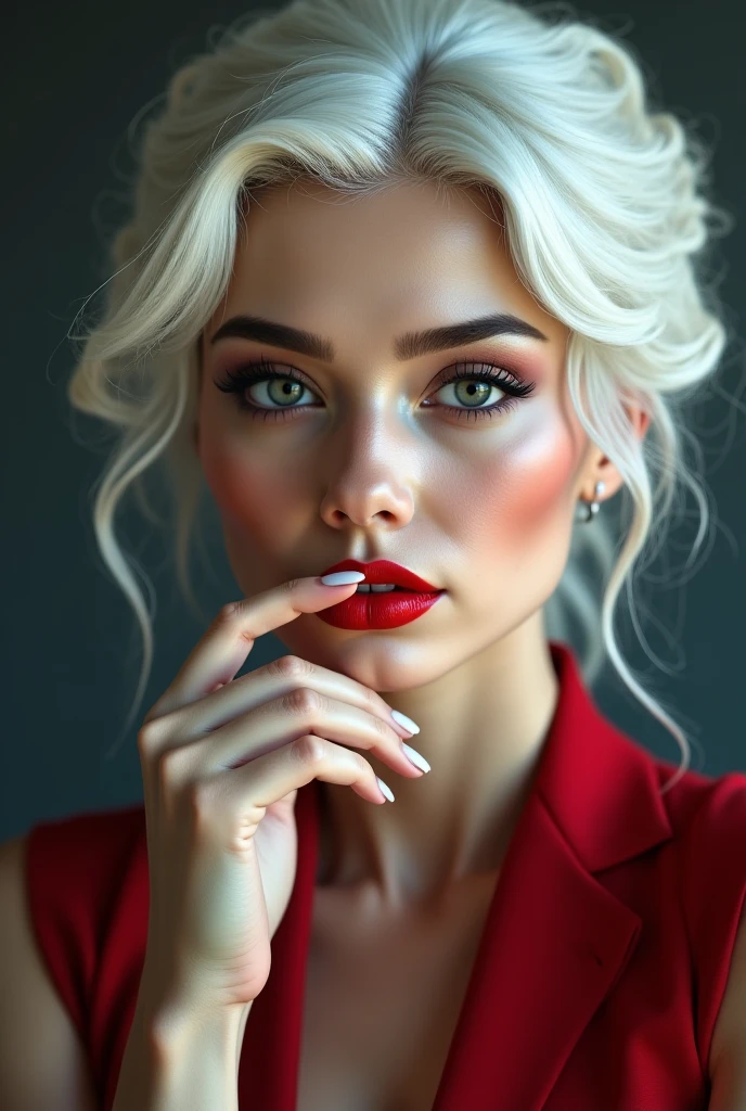 A woman with white hair and red lips is beautiful and has an attractive ...