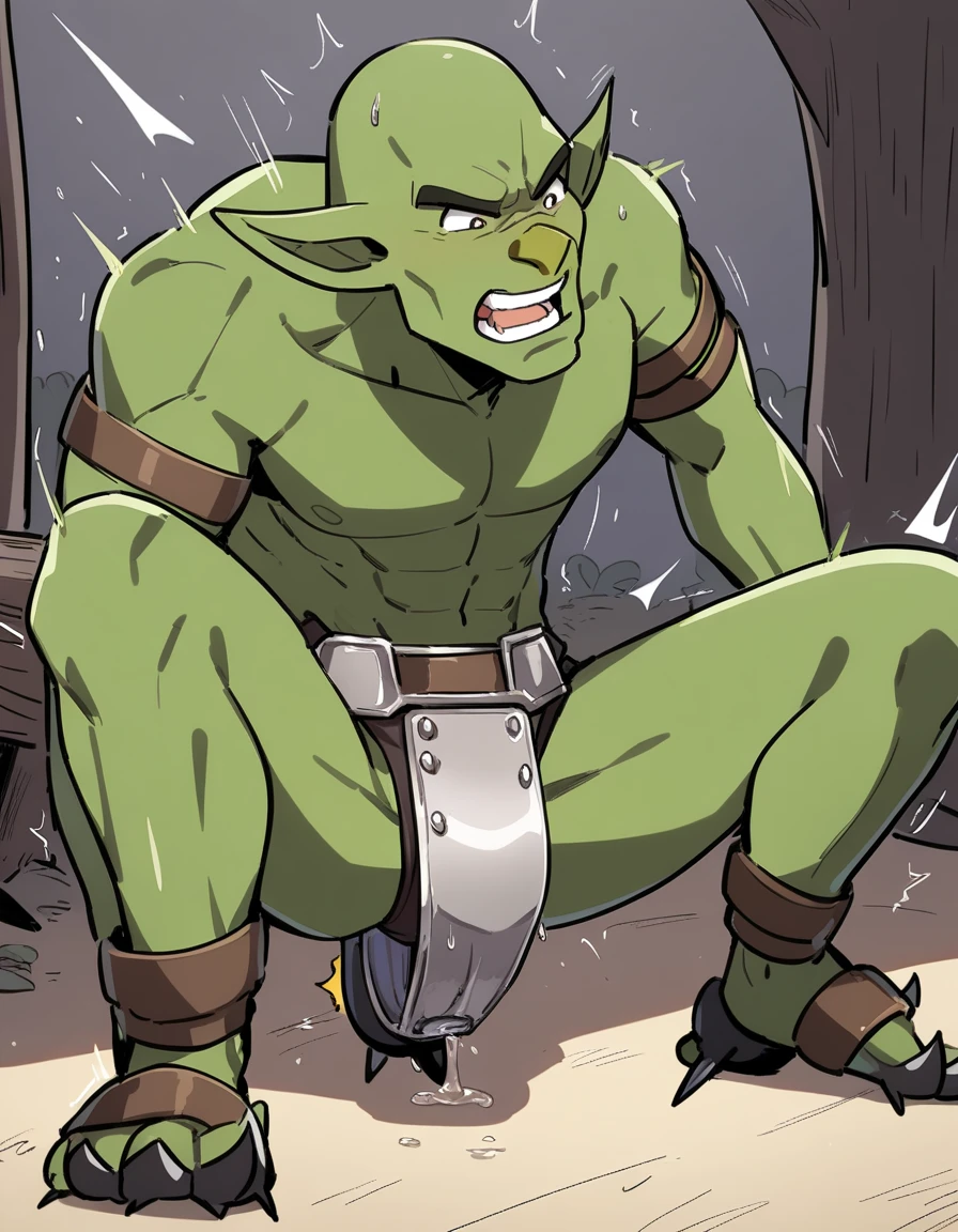 score_9, score_8_up, score_7_up, solo, male focus, bulk male, orc, green skin, tusks, beard, outdoors, micro armor , shoulder armor, breastplate, upper body, closed mouth, pauldrons, day , day city , boots , (micro fundoshi) , full body , black boots , laying spreadlegs , legs up , massive ass