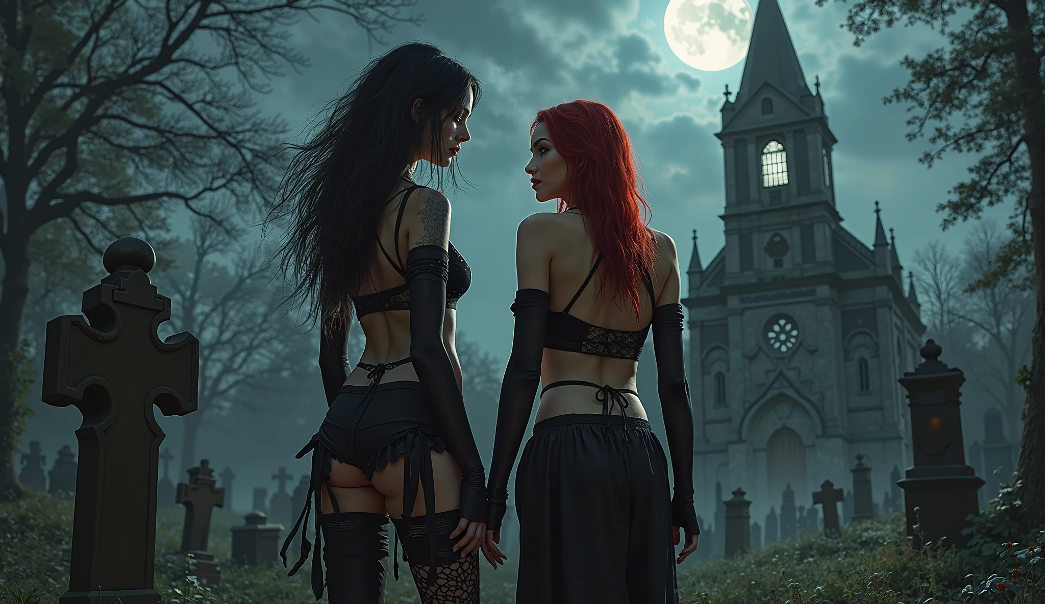 Beautiful 20 year old woman, large tits, with short messy wavy red hair, wearing a red corset with black accents and black cloak, standing in a foggy cemetery at night, (red lipstick:1.5), realistic skin texture, (cross necklace:1.2), (looking at camera:1.3), (Pop art and Gothic Art:1.4), photo realistic, 8k