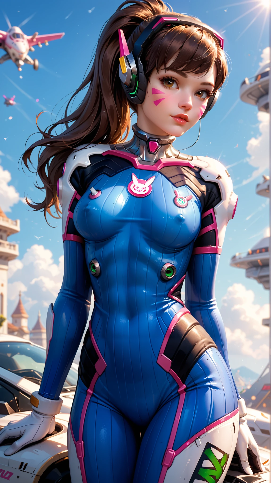 mega man style woman, ultra realistic, intricate, 3d, hyper detailed