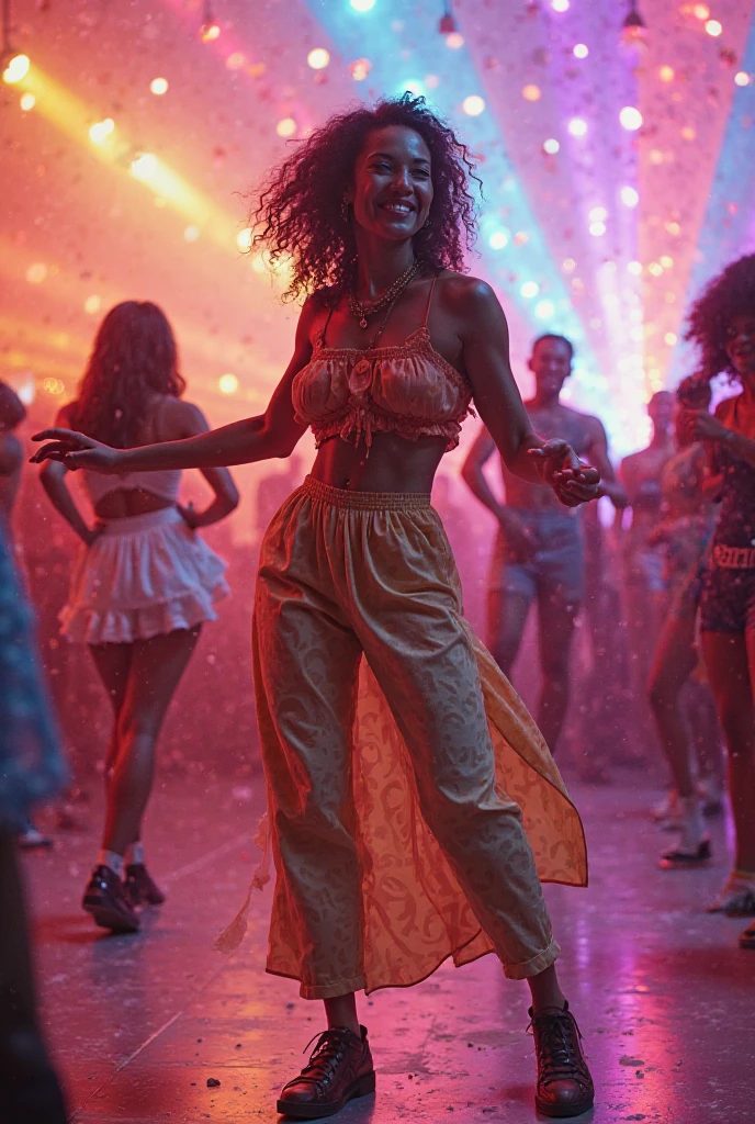A magnetic ebony woman, exuding sensuality and grace, surrounded by the vibrant colors and rhythms of an Afrobeat concert, dancing under the moonlit sky, the crowd pulsating with energy, capturing the essence of joy, freedom, and celebration, Photography, high-resolution DSLR with a 50mm lens, --ar 16:9 --v 5