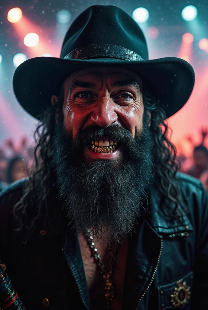 there is a man with a beard and a hat on, scariest looking man alive, very ugly face, buck teeth, round teeth and goofy face, insane face, unkempt beard, no teeth, sneering at the camera, happy with his mouth open, ugly face, mouth open, open mouth and big teeth, screaming at the camera, mouth slightly open