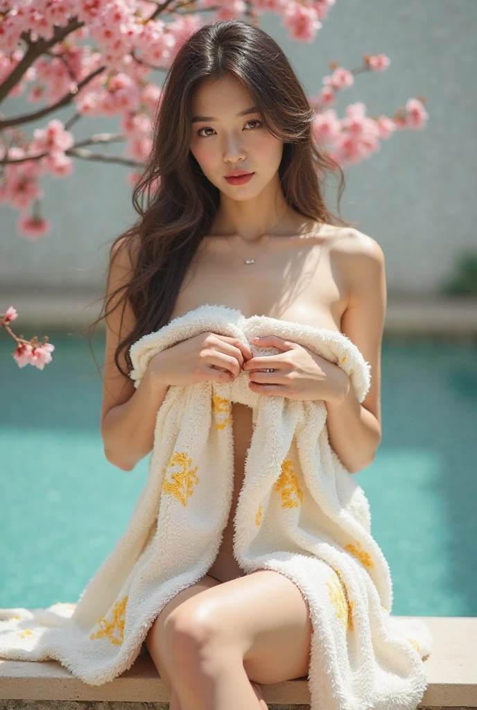 （Realistic, photo-Realistic:1.37),(8K, RAW Photos, Highest quality, masterpiece:1.2), cute, Ultra-detailed, 超High resolution, Kodak Vision Color, Filmed with an Arricam LT camera,Highest quality, Lively, 8K, High resolution, 1 girl, Escape, (Professional Lighting), (Portraiture:0.6), Black Hair, (Medium Hair）,21 years old、slender、Are standing、garden、Surrounded by lots of flowers、Endless grasslands、Colorful flowers、Long Hair, Modern photography, wear (bear costume), (Portraiture), cutebear costumeに身をつけて, Super soft light brown plush fabric, debtわdebtわフード, cuteクマの頭巾, (35mm, debt/2.8) Photo , Aperture, Highly detailed and exquisite, character, Hypermaximalist, beautiful, reveal, Charm, Charm, Affectionate, Ultra-realistic, Very detailed, beautiful woman, ((Fine grain)), Long eyelashes, (Glossy Lips),  laugh、Get naked、topless、
