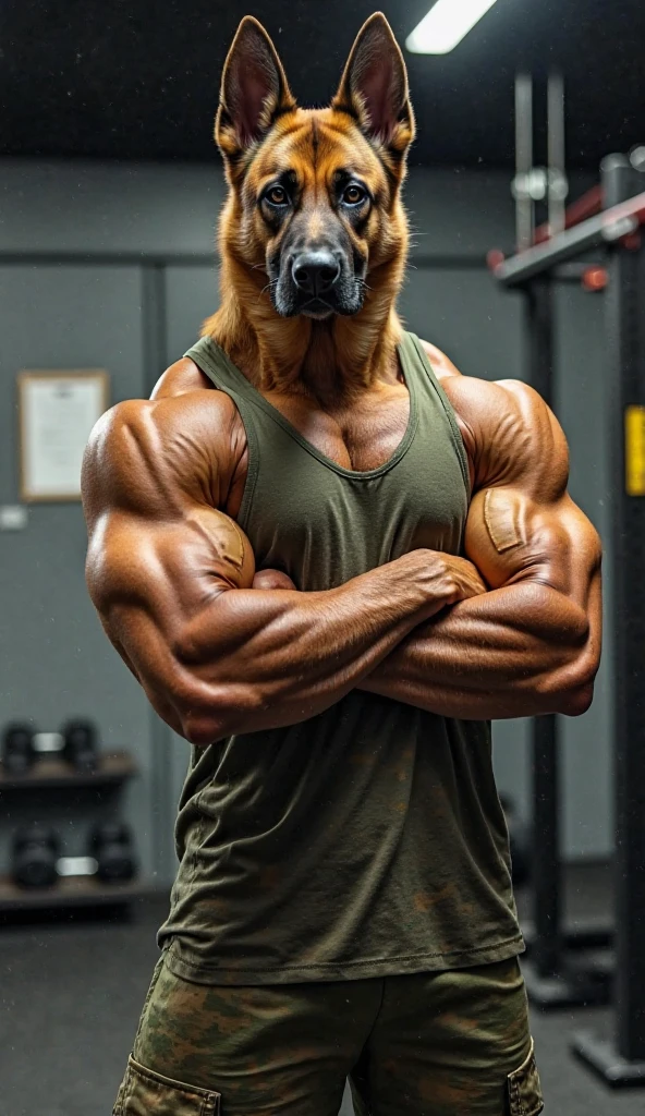 A muscular dragon training in the gym, sudado por todos lados, con grandes genitales y realizando press banca, estilo furry