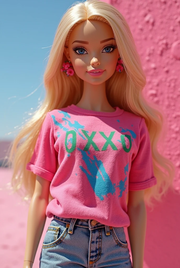 A Barbie wearing an Oxxo shirt