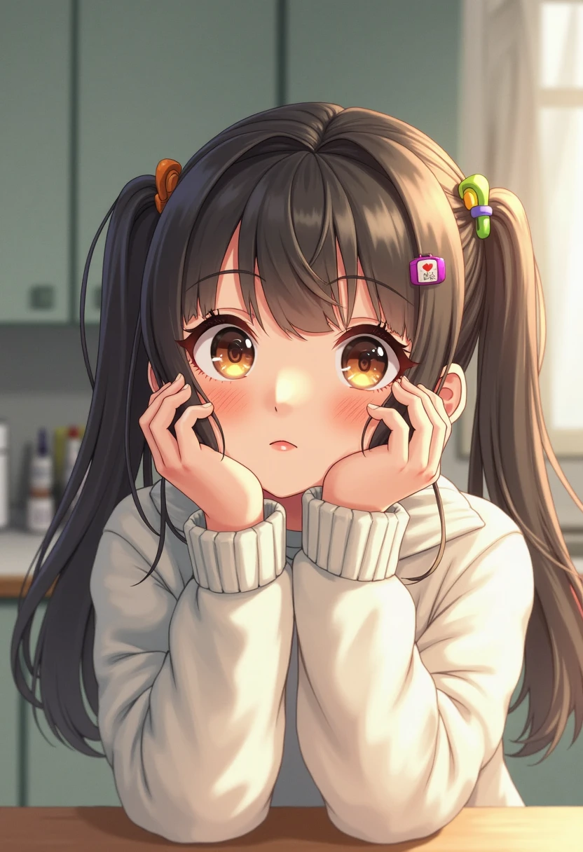 a cute girl taking a selfie in front of a mirror, cute, jirai kei, jiraikei, japanese fashion, black cute ponytails, sweet, hyperrealistic
