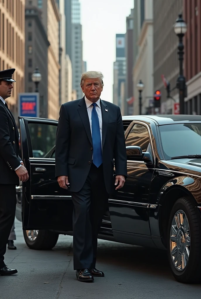 A photo of the user arriving in a bustling city in a private helicopter,original,Donald Trump is looking crazy good, handsome ass bro, always in a black car. Has drip. Diamond chains. Gold crown.