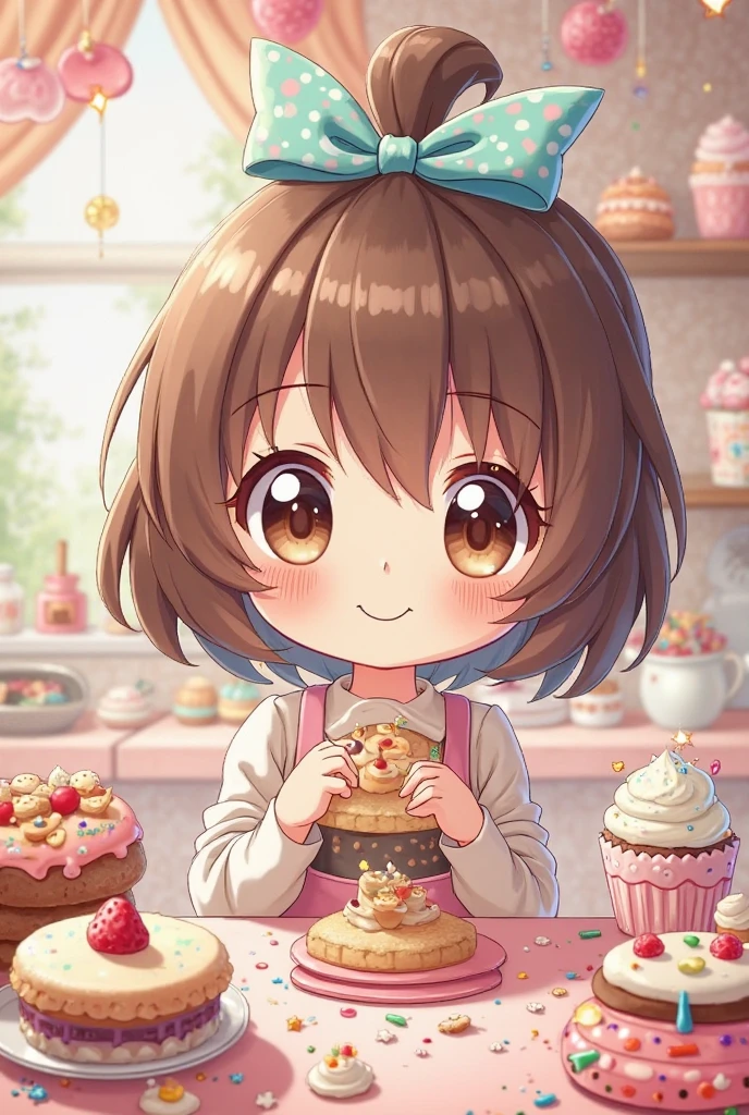 A girl of one，Cake room，cheerfulness，Take the bread，Perfect quality，Clear focus（Clutter - home：0.8）， （tmasterpiece：1.2） （realisticlying：1.2） （Bokeh） （best qualtiy） （detailedskin：1.3） （complexdetails） （8K） （detailedeyes） （Sharp focus）,（having fun）