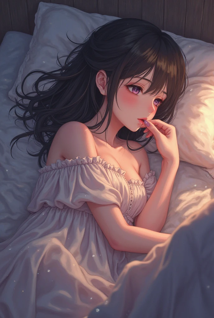 Ai anime girl sleeping on a bed and a boy sucking her nipples