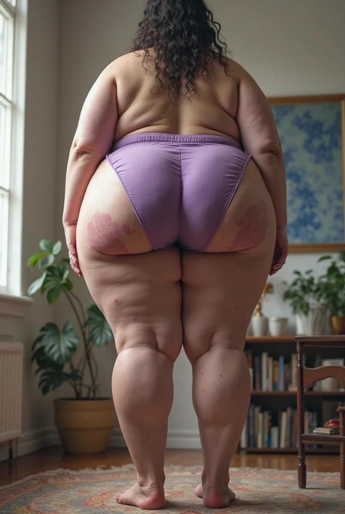 Ssbbw, morbidly obese, blonde, bikini, (huge ass), wide hips, (cellulite), protruding fat, midget, from behind, ray tracing, black background