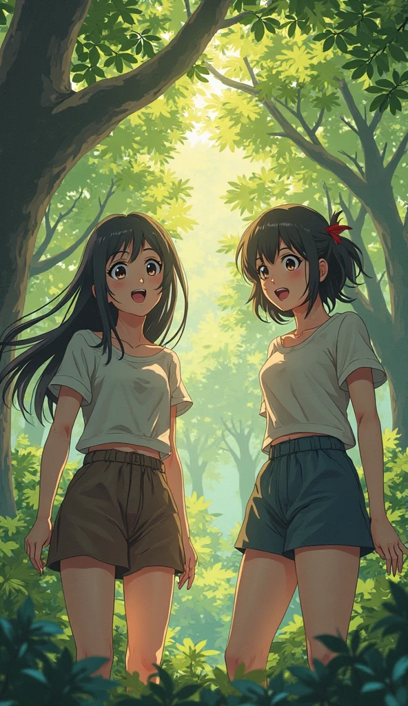 (best quality, masterpiece1.2), (detailed eye:1.2), intricate detail, 1girl, crop top, cap, shorts, jungle, backpack, sun, tired, standing, angry, shinkai-art, makoto shinkai, boobs, freckles