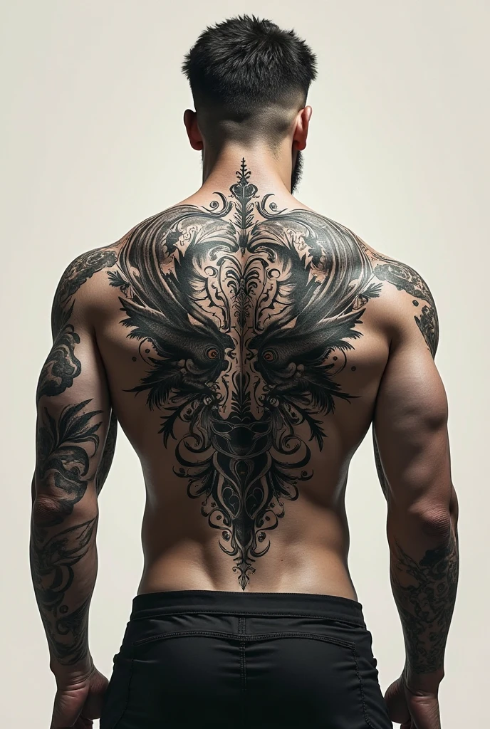 Wings tatoo with clock and rune words for man back