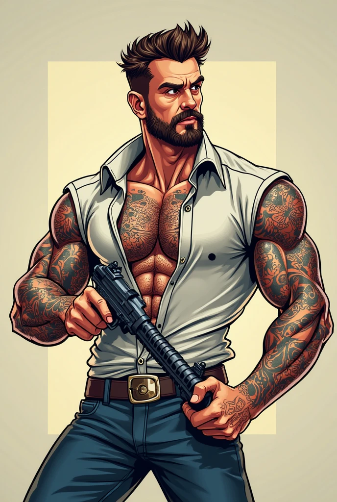 Old school tattoos with a bodybuilding theme