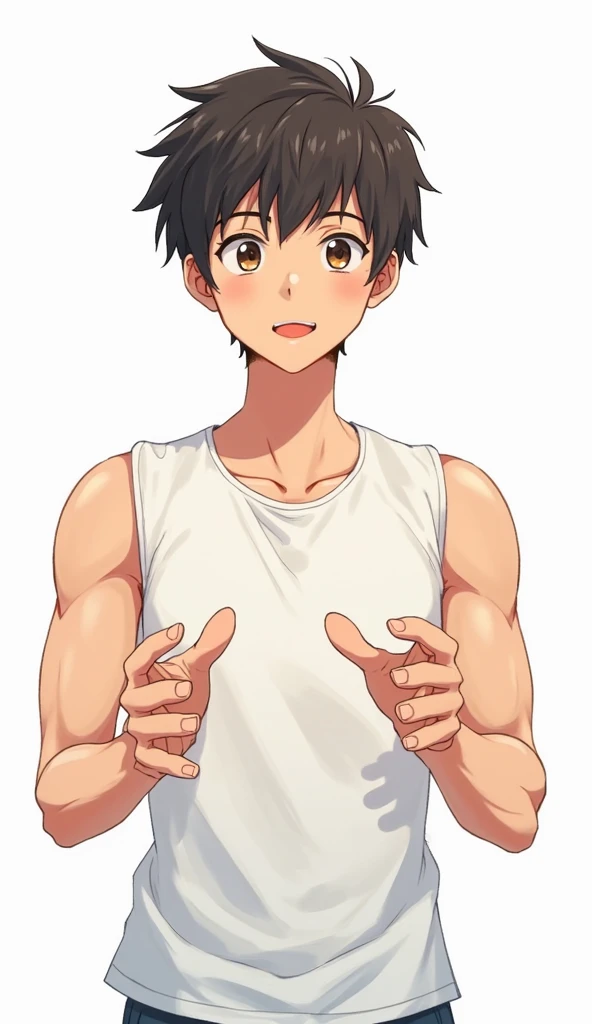 masterpiece, best quality, high quality, 1boy,10yo, ???, male focus, full body, looking at viewer, brown hair,spiky hairstyle, short hair, steam smork, japan style, anime coloring, shy, home muji style, detailed face, topless, white towel on waist, pose boxing fighter