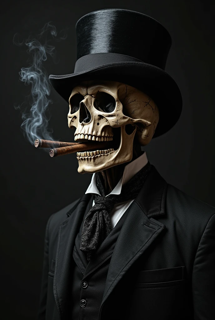 angry skull with top hat and cigarette