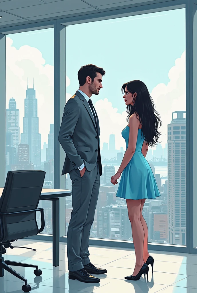 Hyper realistic digital illustration with line art , modern office in ...