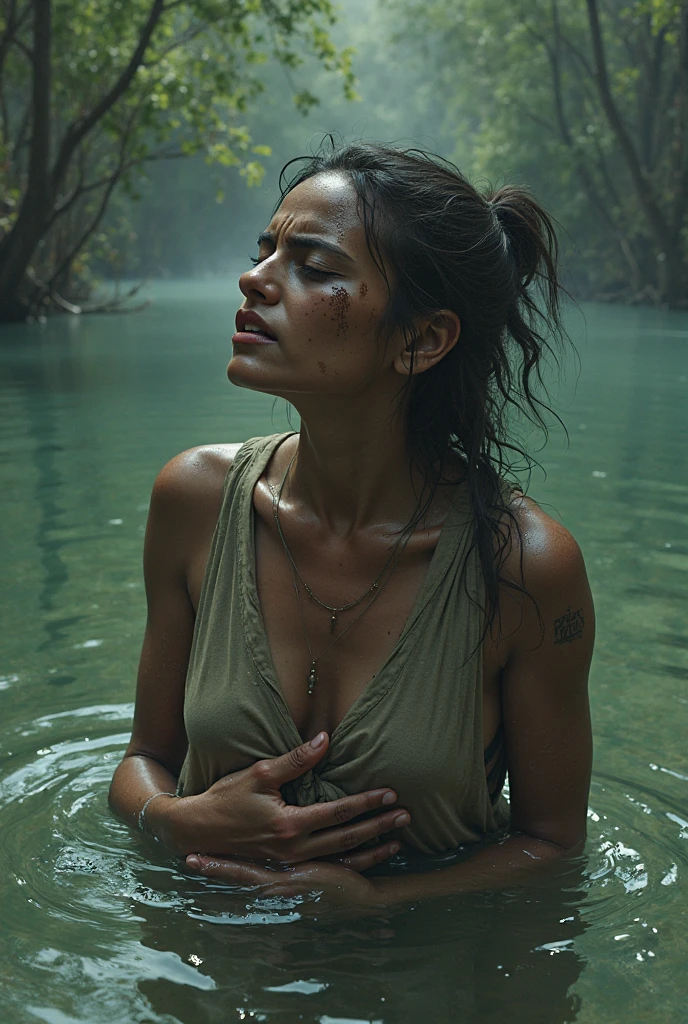 (night) with a lot of reflection of fire on the surface of the waters, epiCRealism, rain of fire, very stunning indonesian balinese girl, sunburnt ebony skin, long light straight hair, wavy at the height of the back, gray eyes, fluffy turned, ((big cheeks)), (close-up upper body:1.3), over shoulder, plump lips, detailed (wrinkles, blemishes!, folds!, moles, viens, pores!!, skin imperfections:1.2), detailed eyes, detailed face, detailed upper body, Better eyes, Better face, Better skin,
bathing in the natural, wet hair, naked in a deep lake of flames and transparent waters , only with the head and neck out of the water, gueixa eyes, 18 years old, tangled hair, messy hair, ebony lips, 8k uhd, forest in flames, river of flames, contrast, clear sky, style, (warm hue, warm tone), analog style (look at viewer:1.2) (skin texture), close up, cinematic light, sidelighting, Fujiflim XT3, DSLR, 50mm, topless woman, puffies, dark mysterious forest in flames, thick fog, menacing eyes, long hair, blunt bangs, hair bun, twintails, double bun, sidelocks, clothed bathing, girl floating above the water, balipunkai forest in flames in background, concept art