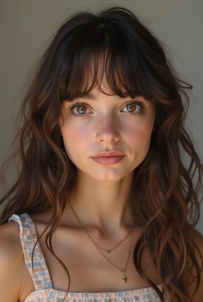 A girl with oval face shape showcasing how thin curtain bangs complement her features