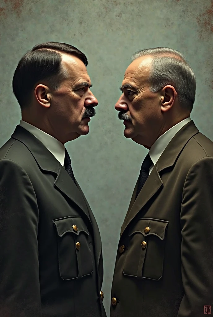Vladimir Putin faces Macron after World War III. swastika
