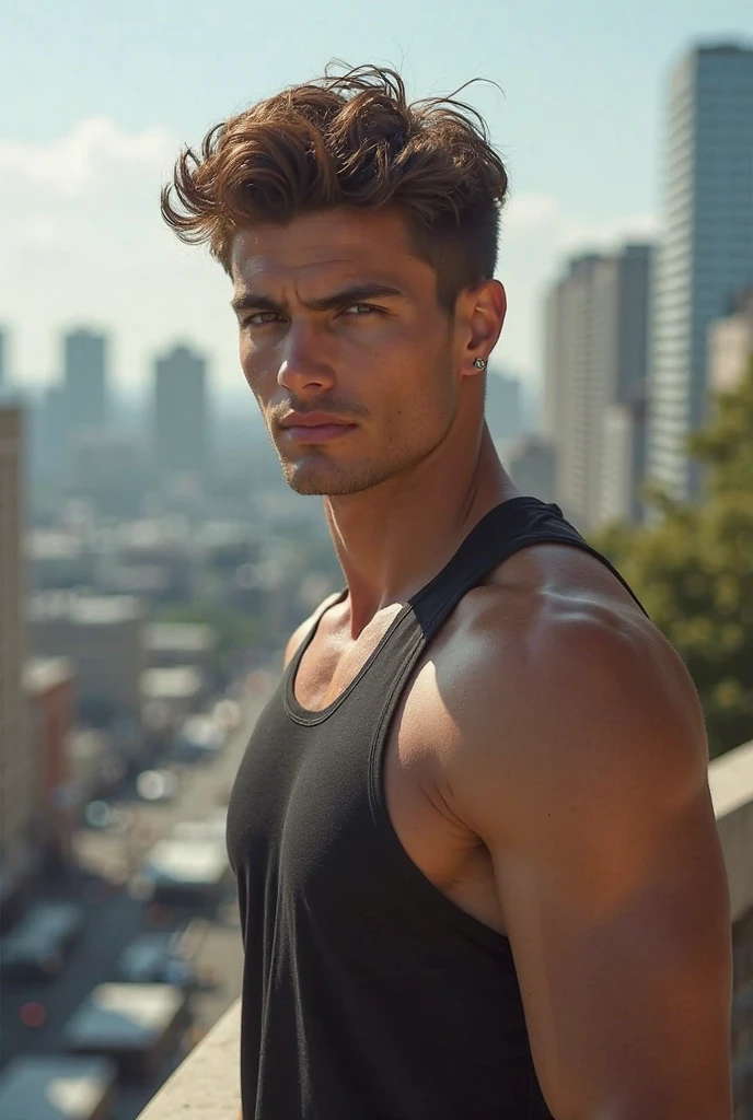 Portrait of a supermodel in Paris, Face of Greece, beautiful, Upper body naked, good looking, very attractive man, Young people, Young European Man, White, Photoshoot in Paris, Paris Fashion Week, high quality, hyper Realistic, 4K, Realistic, Backlight, colors hyper Realistic lifelike texture dramatic lighting unreal engine trending on artstation cinestill 800 (Vignette:1. 3), Film Grain, Artistic photography, Perfect composition, Beautiful details, Cinematic perfect light