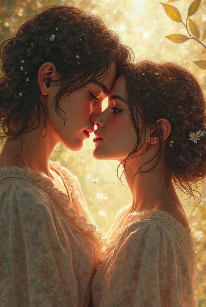 Hyperdetailed Oil painting, ultrawide view, late spring, a (wholesome romantic human couple rest in a meadow of whitethorn bush), (lady bug on flower), vivacious (bee pollinating on pink flowers), (chaffinch watching the scene from its grey mossy nest), masterpiece, masterwork, meticulous, intimate, nuanced, highest quality, highest fidelity, highest resolution, highres, highest detail, hyper-detailed, detail enhancement, deeply detailed, uhd, hdr, fhd, 8k, 16k, 32k, 64k, caustics, subsurface scattering, High Dynamic Range, Dynamic Tone Mapping, Specular reflection, sub-pixel convolution,