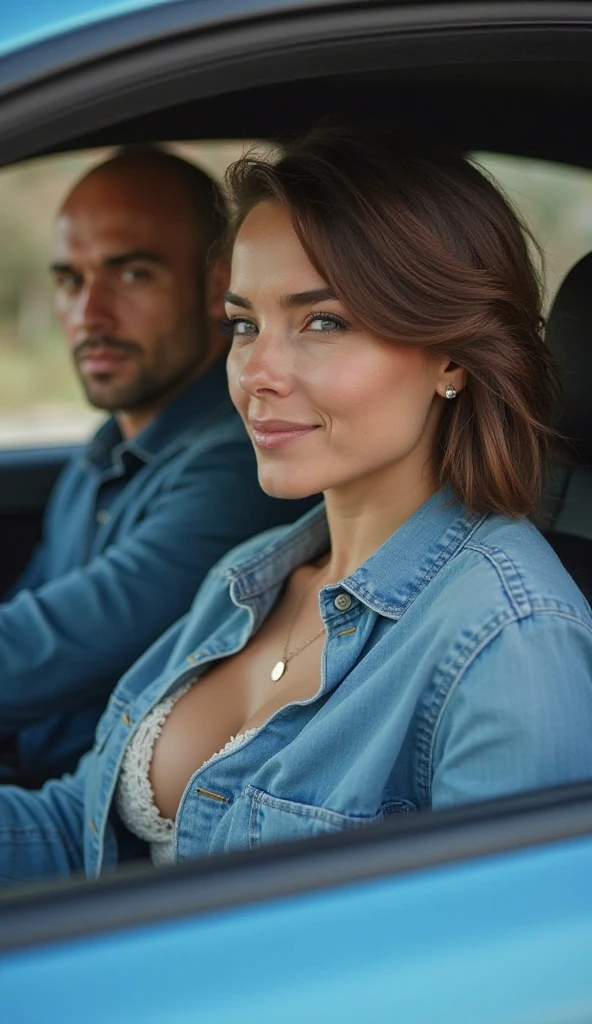 A woman inside the car with a boy having sex