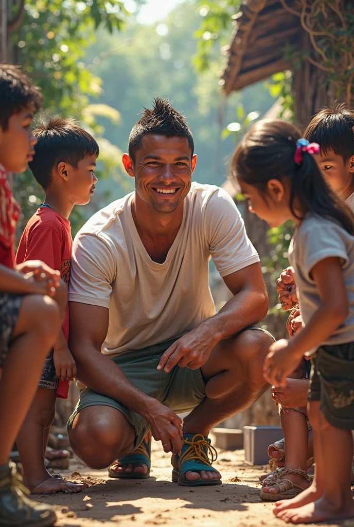 the former mayor of Itapipoca holding several children wearing a blue shirt with the number 45