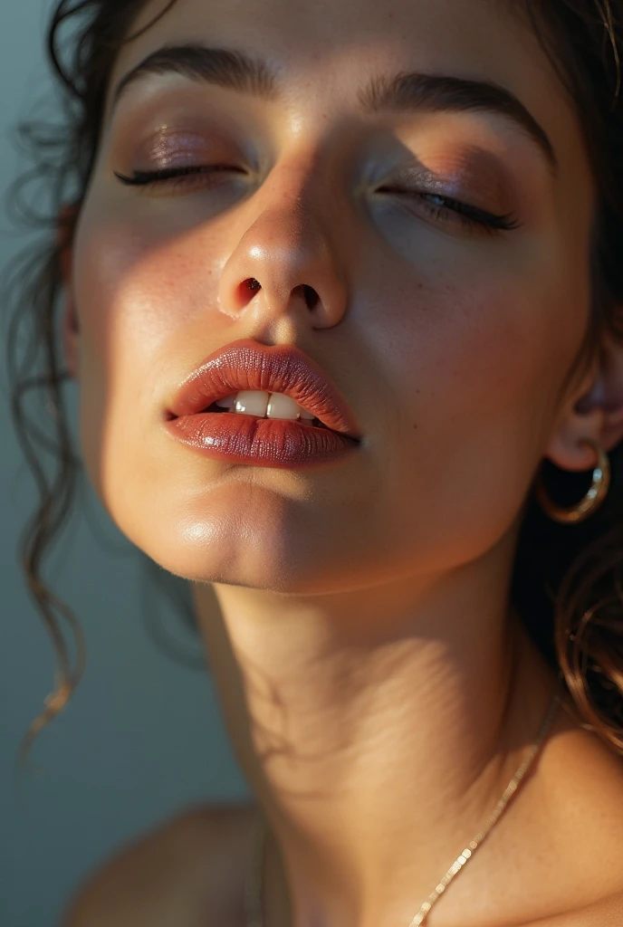 (Aesthetic, Hi-Res: 1.2), Professional photographer, Exposed art, Intimate moment, Sexually liberated, Passionate mood, Seductive expression, Subtle features, Sensual lips, Wet lips, Half closed seductive eyes, Exposed clothing, Alluring glance, Suggestive pose, Strong lighting, Vivid colors, Intimate setting, Eroticism , Provocative lower body visual