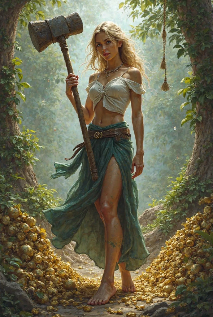 uma pintura de uma mulher em um vestido branco segurando uma varinha, fantasy genre portrait, pele escura deusa feminina do amor, Sacerdotisa elfa, donzela bonita, Tyler Edlin Arte de fantasia, retrato do characture da fantasia, linda donzela fantasia, Deusa Druida, Fae Sacerdotisa, beautiful female druid, retrato da arte da fantasia, deusa jovem, Um retrato impressionante de uma deusa