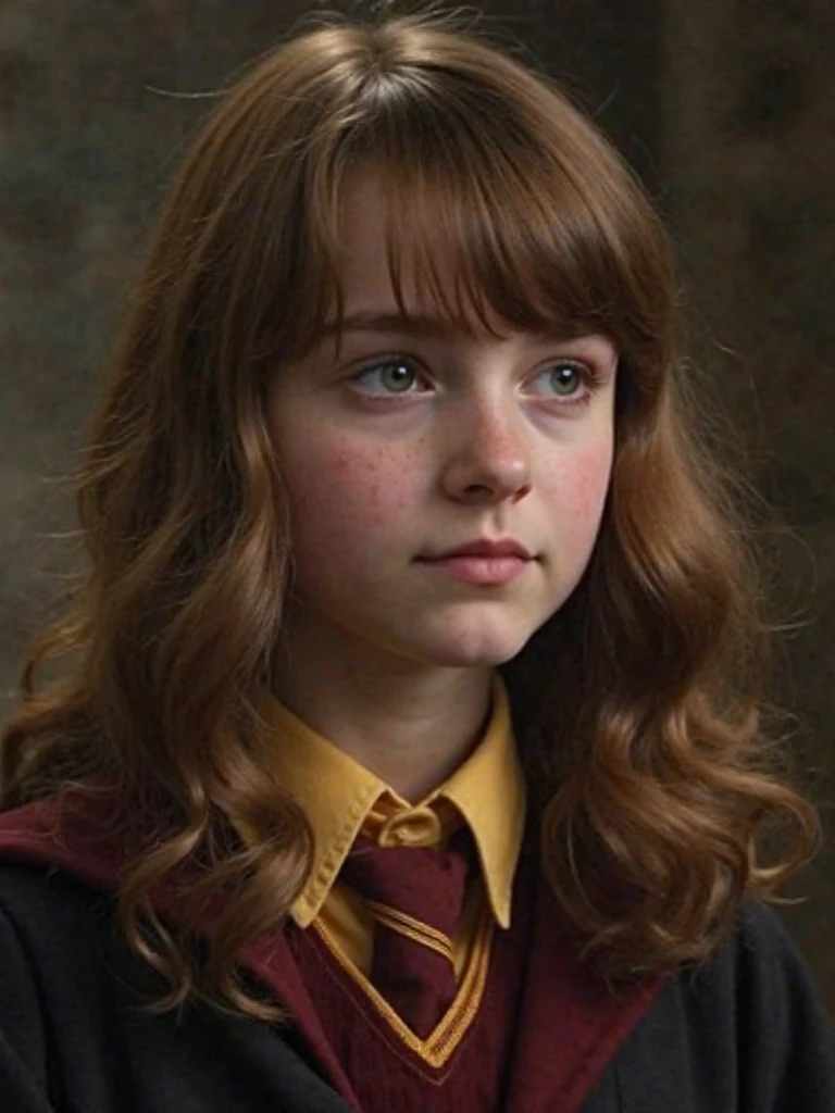 1girl, solo focus, child, light freckles, (9 year old), a young gir, Wave your magic wand,hermione granger,