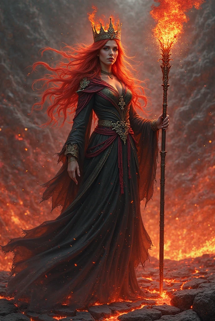 Powerful goddess Hecate with fire around her