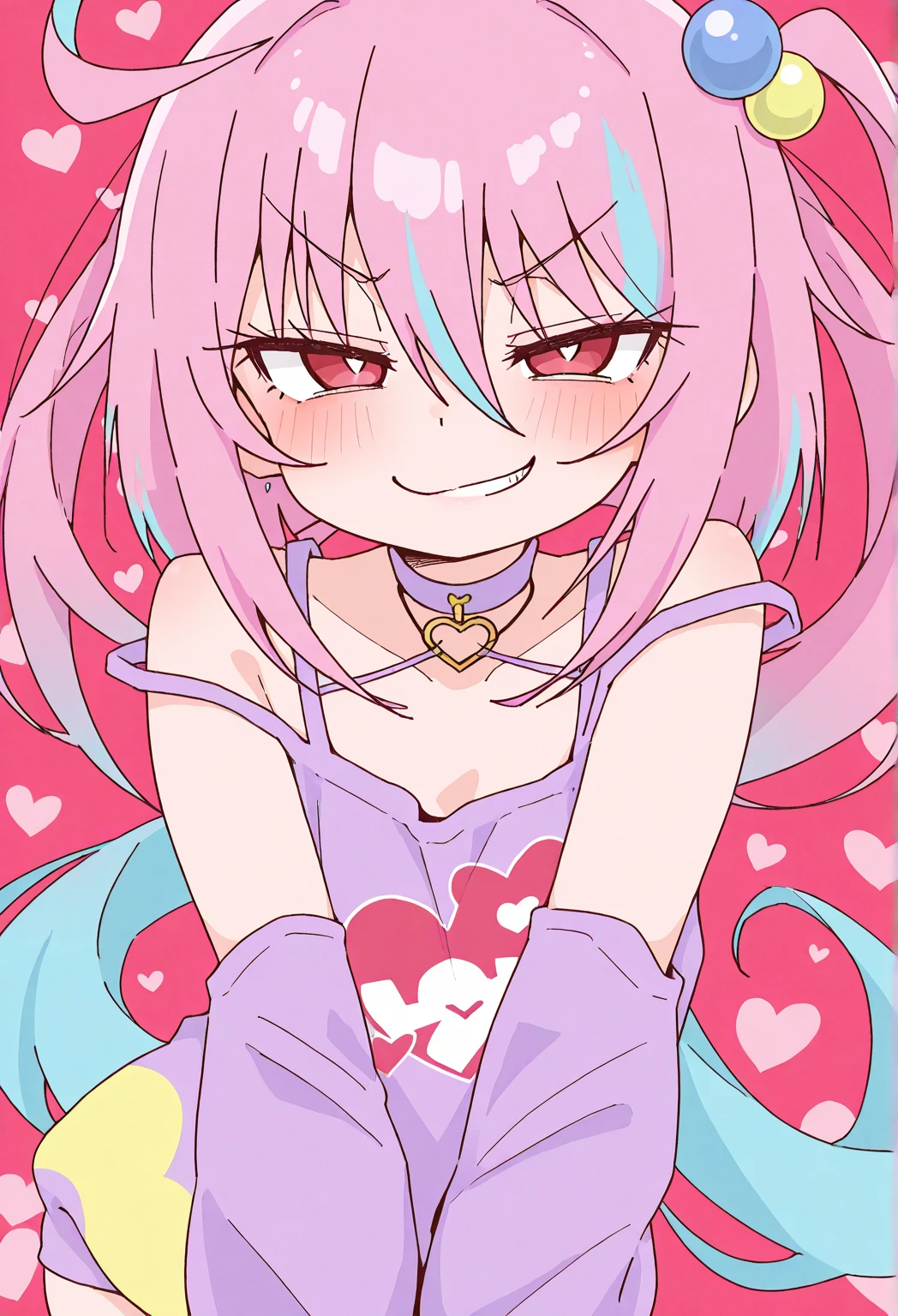 (8K、Top image quality、top-quality、masterpiece)、1 、Pink hair long hair、Twin-tailed、light blue eyes、evilsmile、show the grinps、Smaller chest、playboy bunny、heart hands、cowboy shot、casino background
